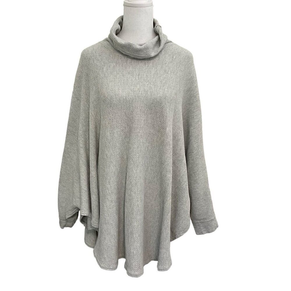 J.Jill Poncho Knit Sweater Mock Neck 3/4 Sleeve Neutral Gray size XS/Small